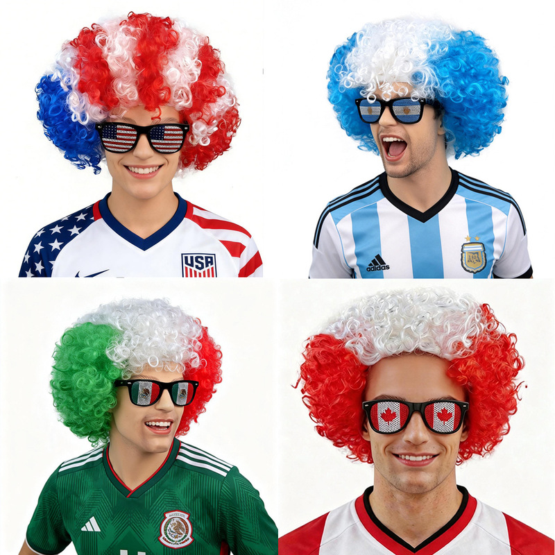 National Flag Wig with Sunglasses, European Cup and World Cup Headgear, National Team Headwear, Fan Hairdo, Afro Hairstyle National Flag Wig with Sunglasses, European Cup and World Cup Headgear, National Team Headwear, Fan Hairdo, Afro Hairstyle