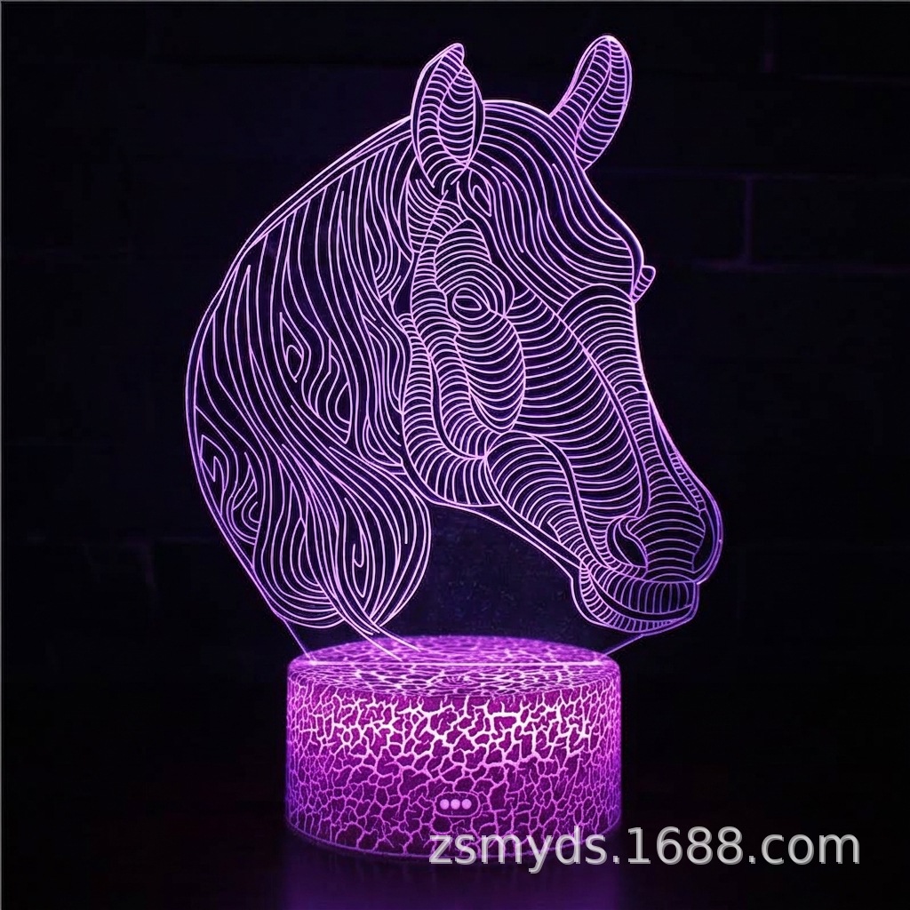 Lámpara LED de diseño 3D de la serie Horse, lámpara estereoscópica visual, lámpara de ilusión, lámpara de mesa de noche USB, luz nocturna de proyección 3D con protección ocular