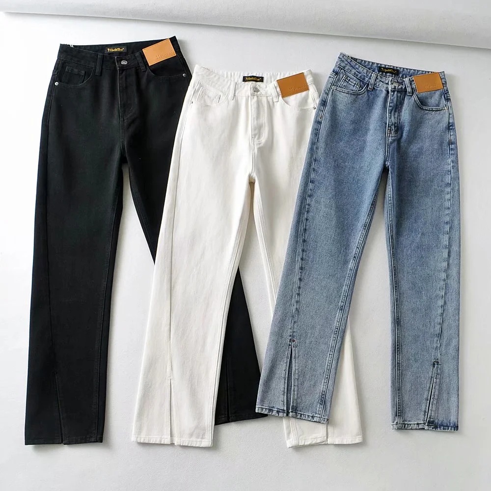 irregular split thin denim pants NSHS50538