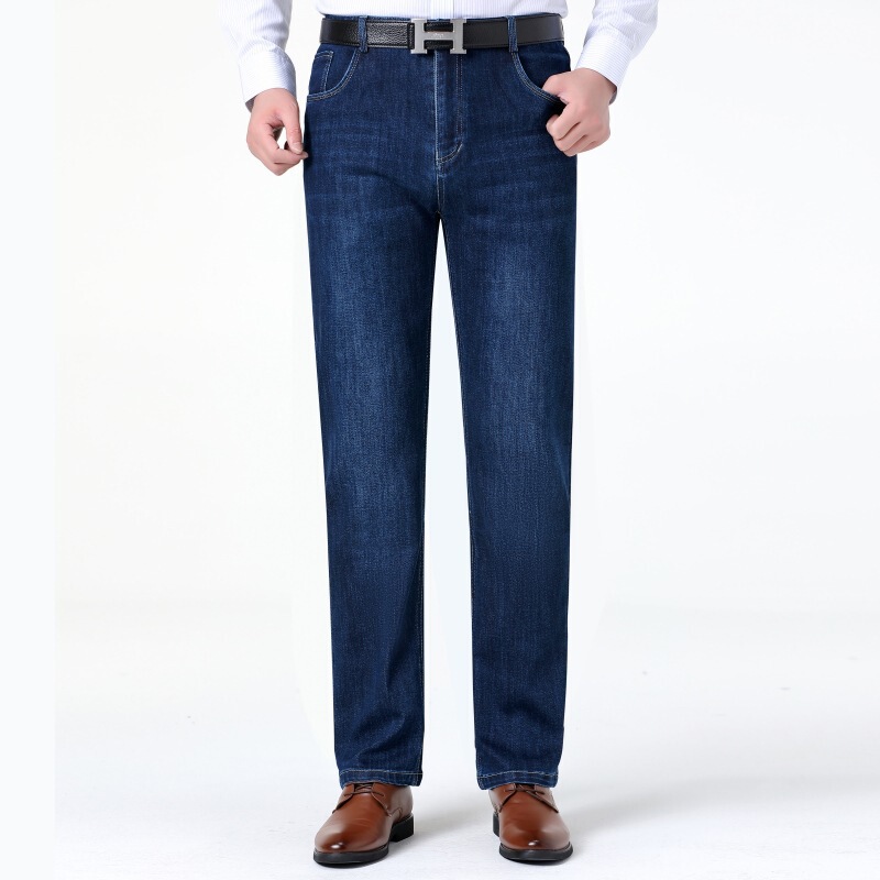 Counter High-end Jeans Winter Straight Slim Men's Casual Small Straight Elastic Loose Thick Middle-aged Pants