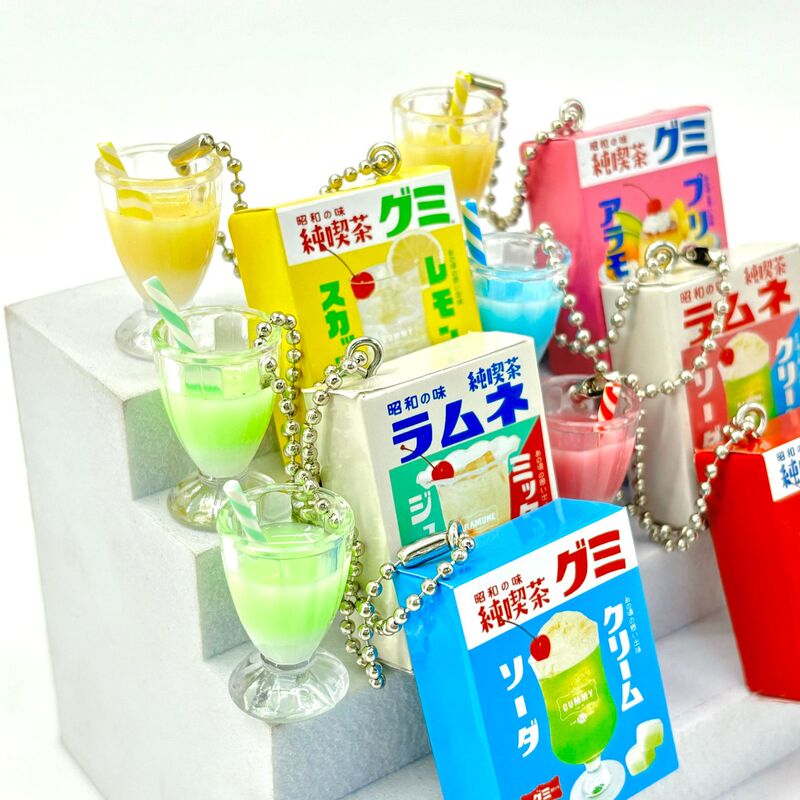 Simulated Beverage Japanese-Style Showa Pure Tea Gummy Keychain Summer Sparkling Water Fruit DIY Accessory