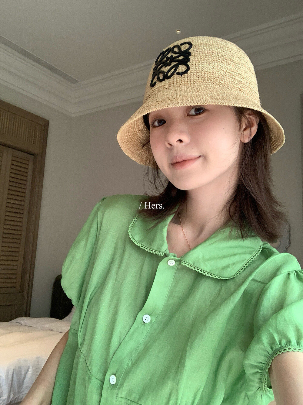 Áo sơ mi nữ tay phồng cổ bèo chất liệu ramie thoáng mát — màu trắng, xanh lá cây, màu mơ chi tiết 29