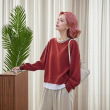 跨境外贸新款圆领卫衣女设计感小众春秋冬百搭宽松假两件套头外套