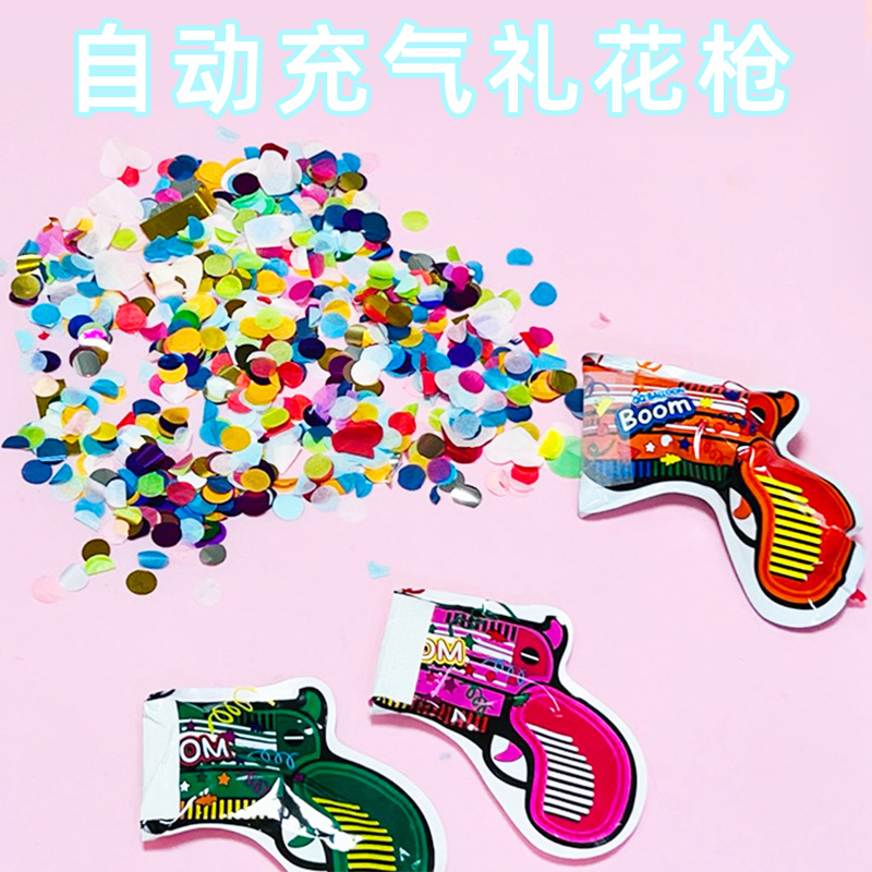 New Year Automatic Inflatable Firework Gun Spray Flower Aluminum Film Balloon Pistol Toy Birthday Party Props Salute Handheld