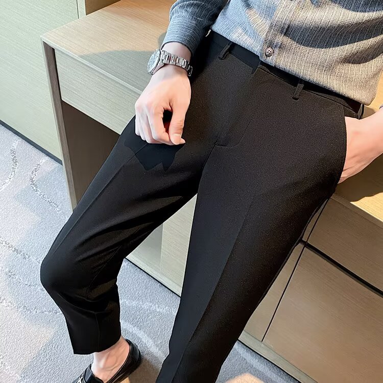 春秋修身西裤百搭西装休闲小脚垂感男士直筒西装痞帅慵懒风九分裤