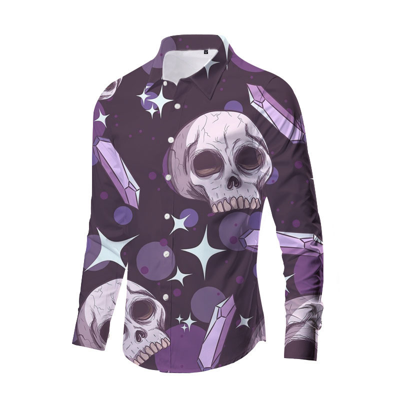 Europa y América nueva transfronteriza más TAMAÑO DE Halloween impreso de horror de los hombres delgados de moda impreso camisa de manga larga top