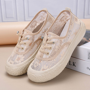 2024 New Arrival Cloth Shoes Women's Summer Shallow Mesh Breathable Fisherman Shoes Slip-on Flat Fashionable All-match Casual Shoes