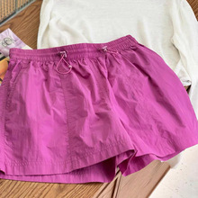 CHAO级推荐！薄款玫红色松紧腰休闲速干阔腿直筒短裤子女2025夏季