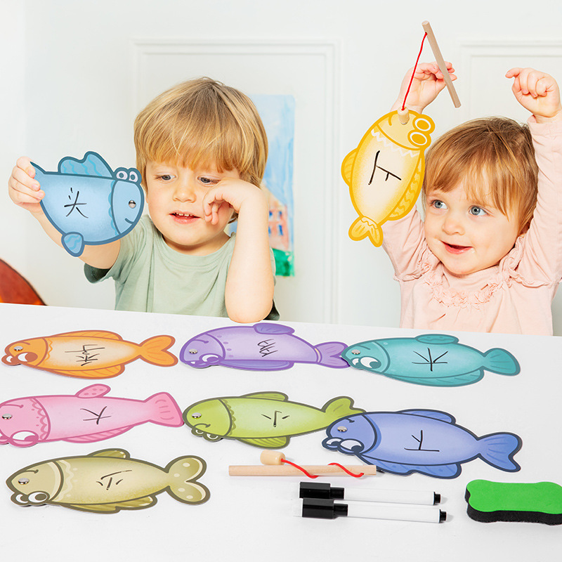 Juguetes de pesca magnéticos, enseñanza de inglés borrable, material didáctico para profesores, rompecabezas interactivo entre padres e hijos, juego de educación temprana en inglés para 3-6 años image 3