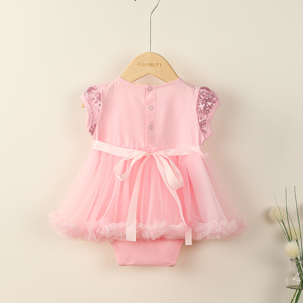 跨境专供欧美童装女裙子短袖婴儿连体衣夏季网纱女童连衣裙 2021