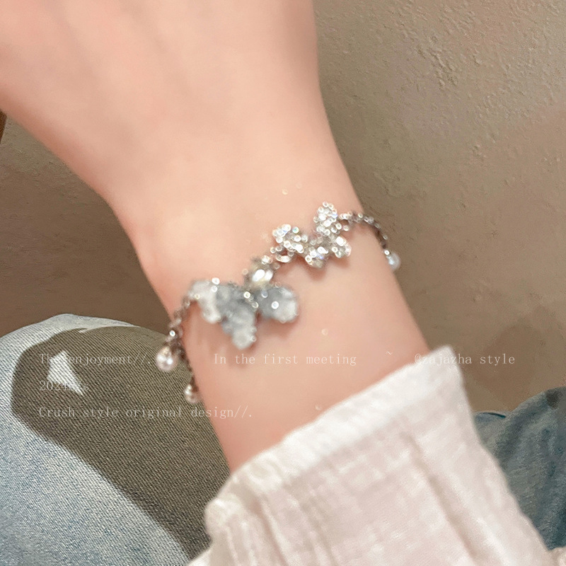 ブルーバタフライブレスレット砂利ブレスレット高級感女性夏グラデーション蝶ブレスレット小衆気質手飾りジュエリー|undefined