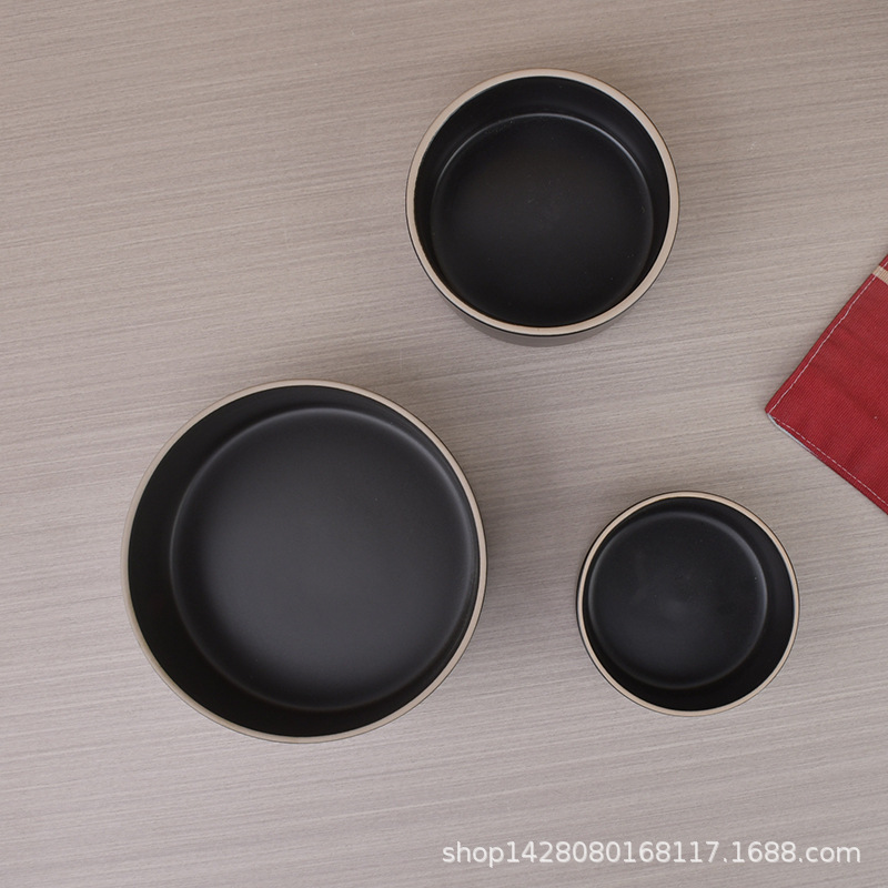 Tazón de arroz de cerámica redonda de arena mate negro puro Tazón de sopa espesa coreana Tazón de sopa dulce Tazón de ensalada Tazón de kimchi especial
