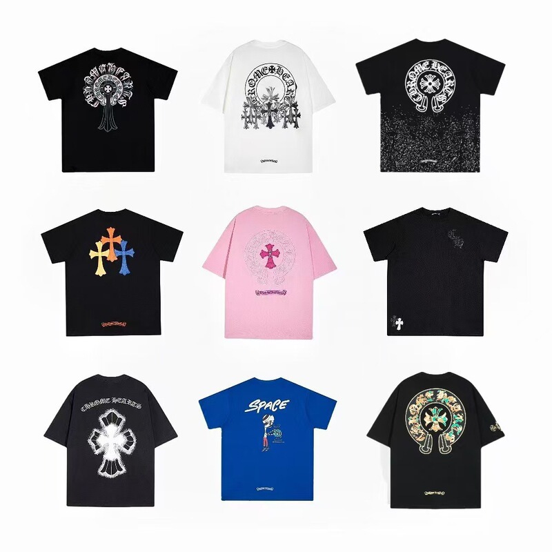 Chrome Heart 24 New Chrome Summer Trendy Short-Sleeved European and American Street Short-Sleeved T-Shirt Series for Men and Women