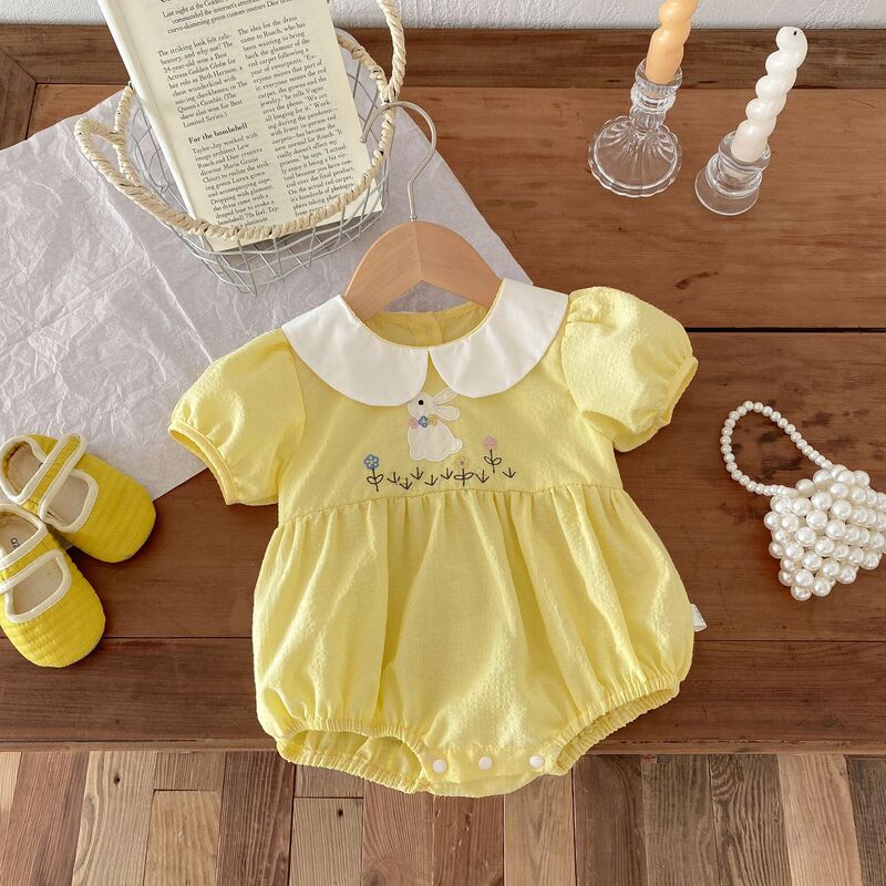 Baby Embroidered Bag Fart Clothes 0-2 Years Old Summer Korean Children's Wear Girl Baby Super Cute Doll Collar Jumpsuit Tide AL453