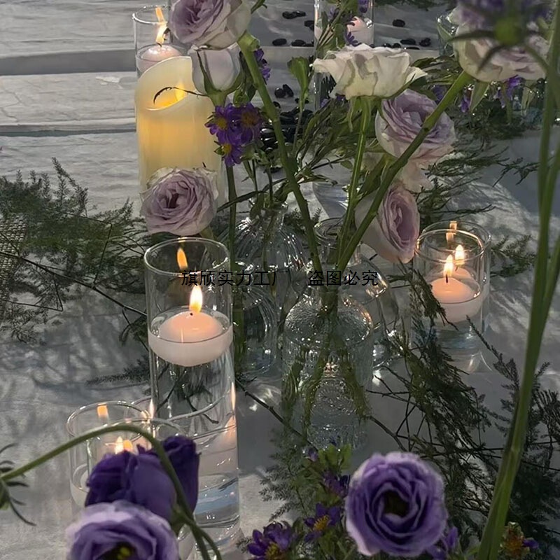 玻璃烛台欧式情人节浪漫烛光晚餐婚礼酒店派对场景布置水浮蜡烛杯|undefined