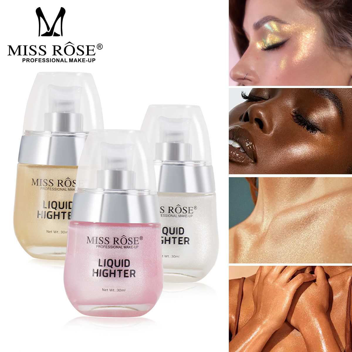 Missrose Cross-Border Wholesale 6-Color Highlighter Pearlescent Shimmer Matte Contouring Liquid Eyeshadow Face and Body Brightening Liquid