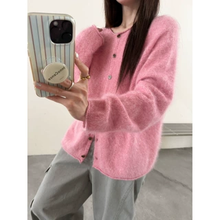 【花纱珠片】280g拉毛羊绒羊毛圆领针织开衫女秋冬外套源头工厂