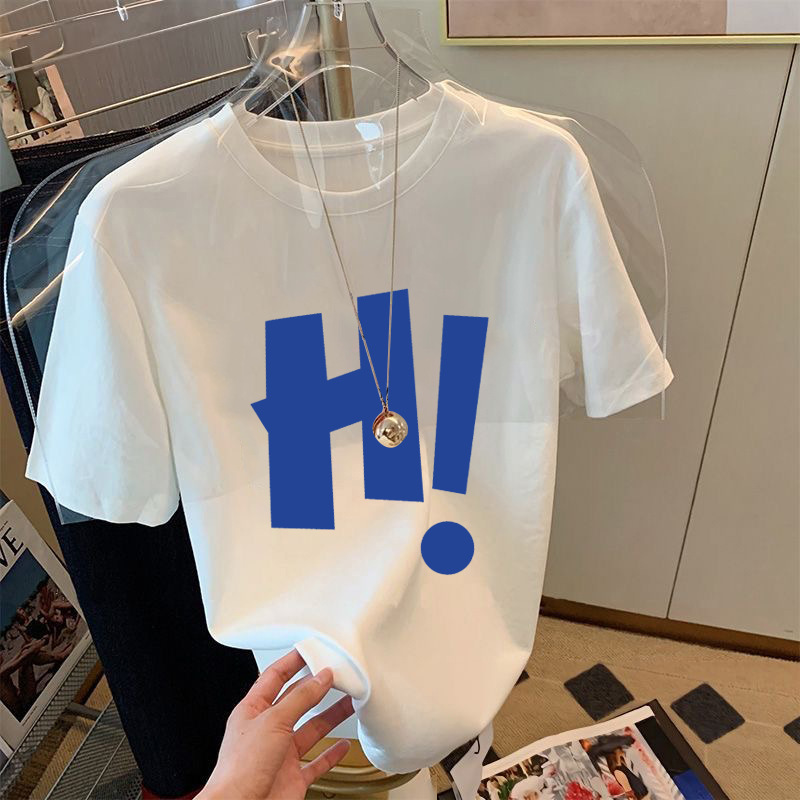 Guapo popular corto cuello redondo manga corta Camiseta hombres letra impresa camiseta blanca versátil casual camiseta ropa superior