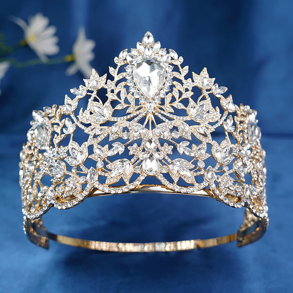 Corona de novia europea y americana ajustable gran cristal coronas redondas Miss Mundo coronas barrocas para el cabello