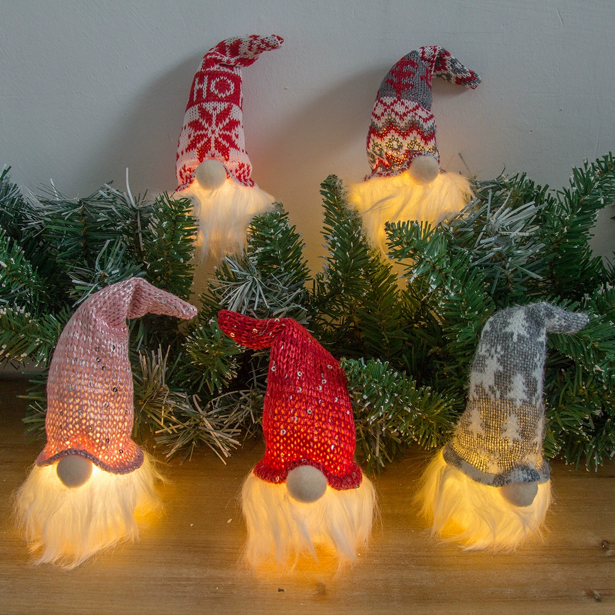 Christmas gnome night light pendant, knitted hat LED decoration, warm glow, single or 5‑pack