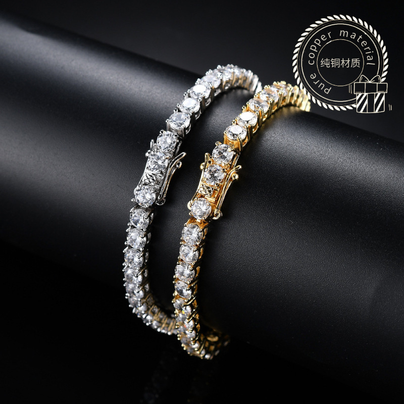 Cross-Border Fashion High-End Tennis Bracelet Tennis Chain 3mm 4mm 5mm Full Diamond Zirconia Bracelet