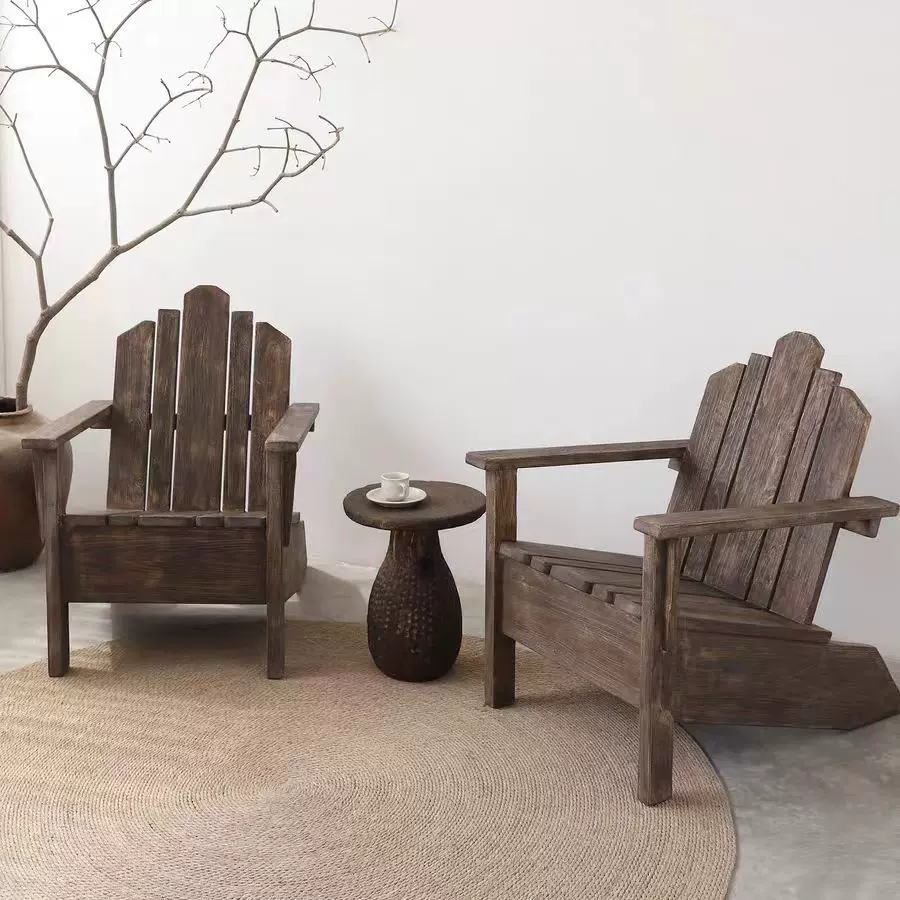 实木单人沙发椅民宿中古风家具老榆木沙发躺椅侘寂风靠背椅