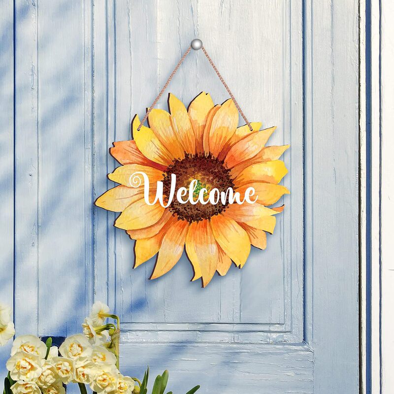 Cross-Border Wooden Farmhouse Wall Porch Sunflower Hanging Decoration Summer Front Door Welcome Wreath Home Hanging Ornament