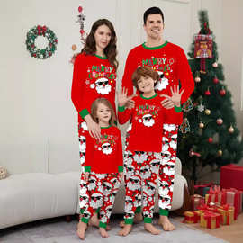 外贸圣诞MerryChristmas亲子装一家三四口白胡子圣诞老人印花套装