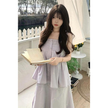 2025夏季设计感蕾丝小众蝴蝶结系带吊带上衣+高腰半身裙两件套装