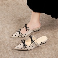 599-18 Korean version with pointed toe wedge heel shoes, polka dot butterfly bow half drag women's shoes, hollowed out middle heel, outer slippers