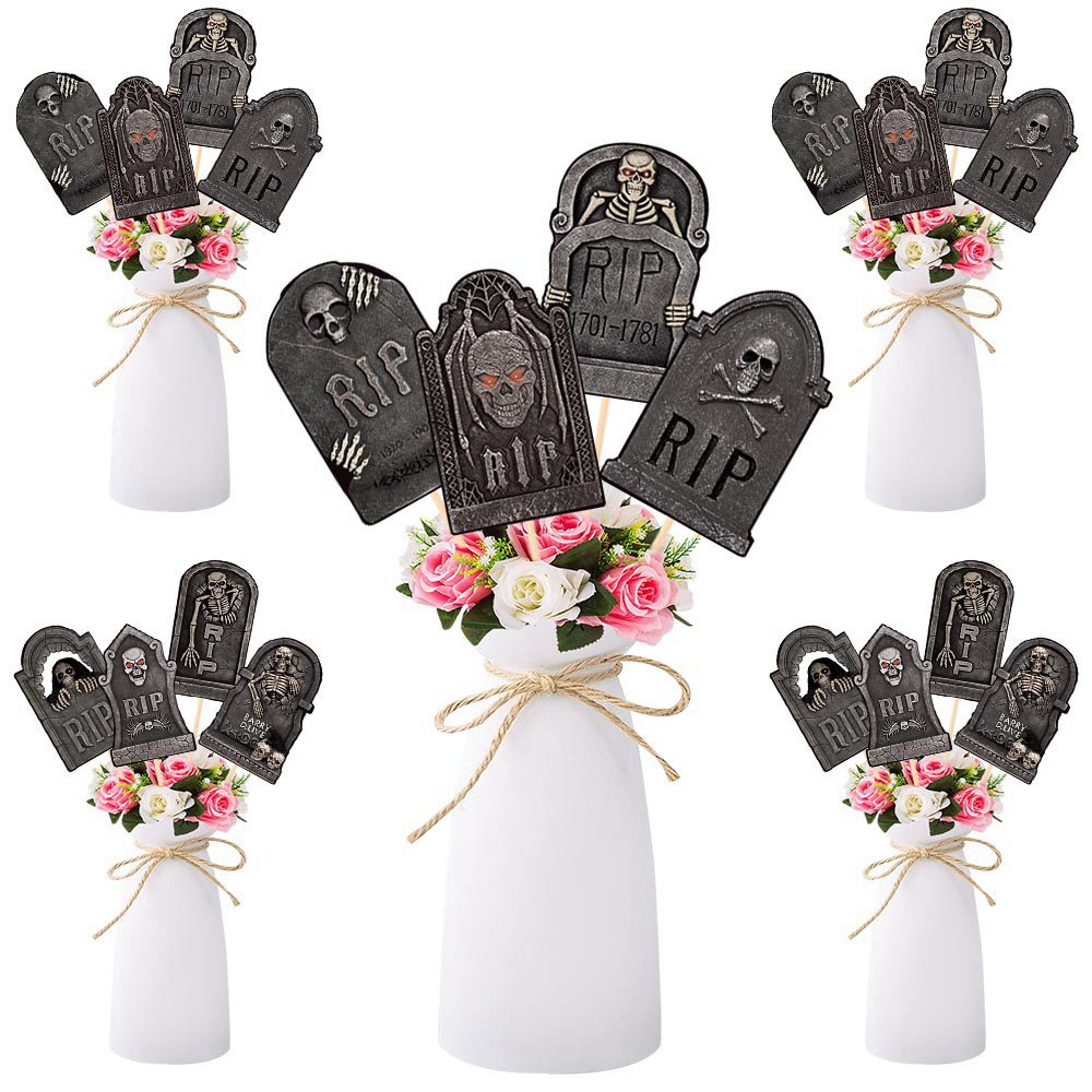 Cross-border new Halloween tombstone vase card Ghost Festival party table center decoration Gothic style props