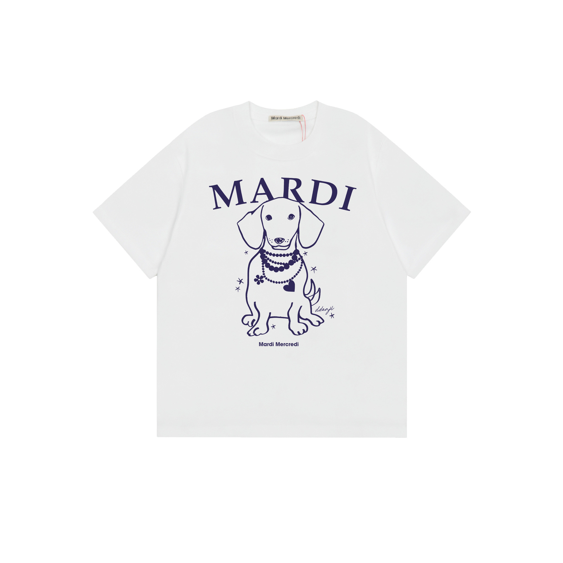 2025 新マルディ半袖右肩スリムフィットゴールドハイシルバー同スタイルデイジードックスフード犬 Tシャツホットガール着用