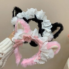 ぬいぐるみのlolitaのカチューシャの女性のレースの蝶結びの髪飾りのシミュレーション獣の耳のメイドのコーキの髪飾りのロリータのカチューシャ