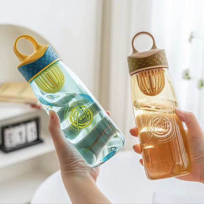 Tianyi 0918 taza portátil clásico simple taza de plástico con colador 550ml anillo portátil de plástico estudiante de agua