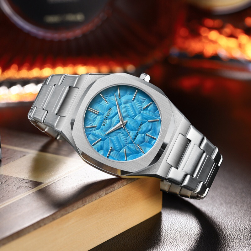 New Men's Watch Embossed Leaf Characteristic Face Bestwin Quartz Waterproof Manufacturer Cross-Border 983-4