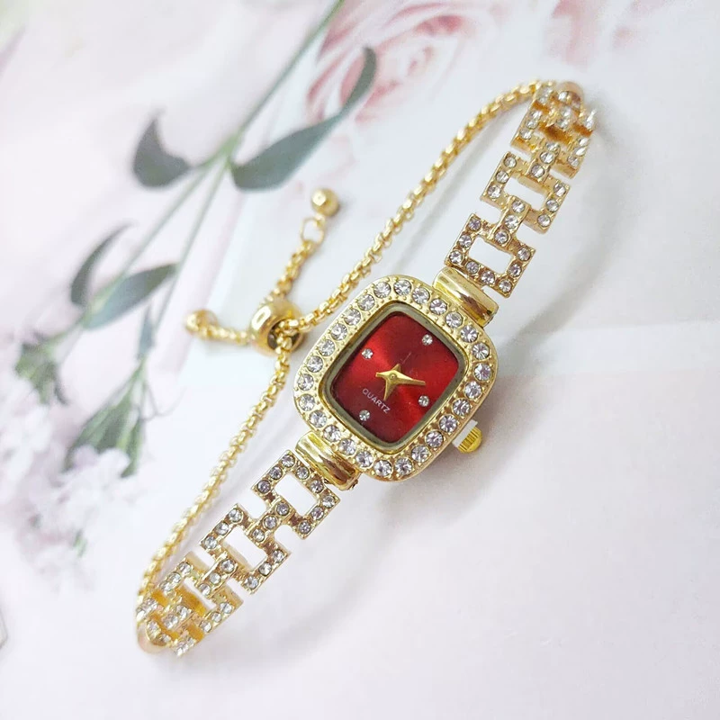 Square Swiss-Style Bracelet Watch, Crystal Accent, Adjustable Chain, Gold & Silver Options