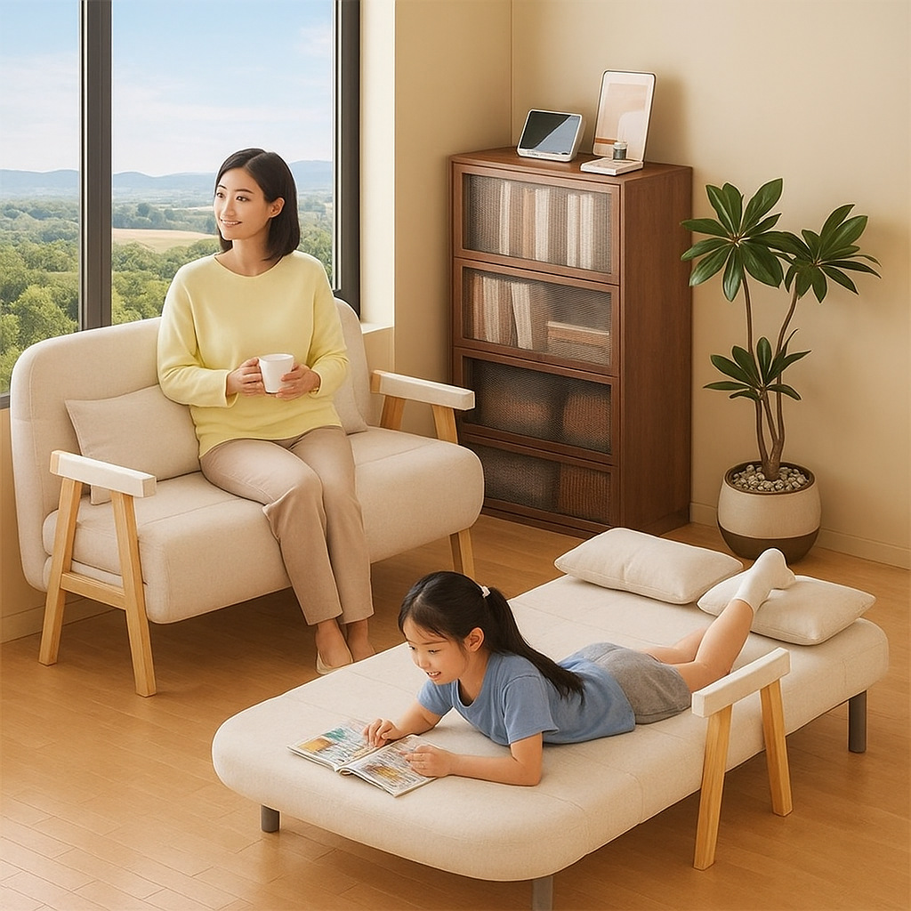 Folding Sofa Bed for Sleeping and Lying, Solid Wood Multi-Functional Small Apartment Internet Celebrity Single Double Bed Home Retractable Bed