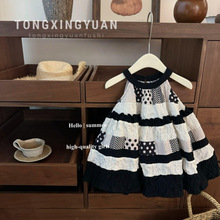 【童星圆】超好版型！夏季女宝宝森系时髦拼接圆点挂脖背心公主裙