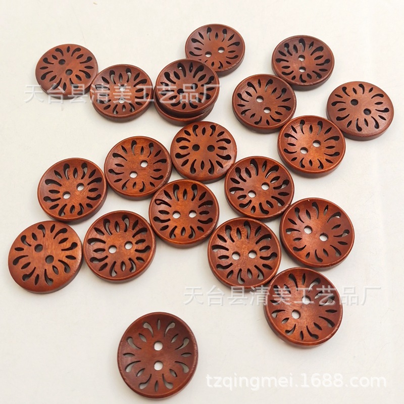 23mm café profundo/café madera hueca botón de madera decoración crisantemo botón de madera 20 un paquete de todo fósforo