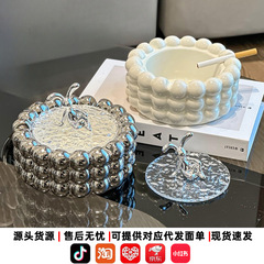 軽豪華陶磁器灰皿ins高級感家庭用客間灰皿蓋付き飛灰防止大型高級灰皿
