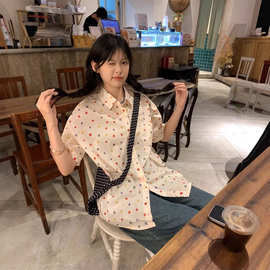 2025夏季新款女装复古甜美设计感彩色波点衬衫短袖衬衣碎花上衣潮
