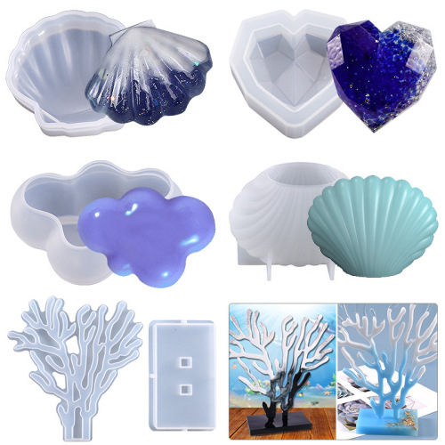 35 silicone molds for stones, fake mountain peaks, shells, peach hearts, love-shaped clouds, vertebral bodies, coral ornaments, silicone molds