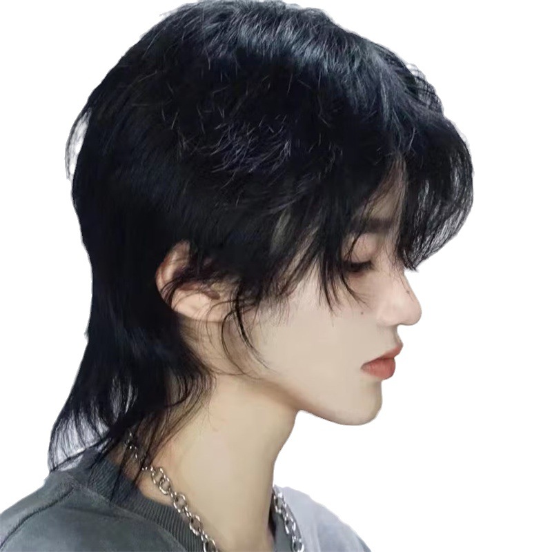 Estilo japonés Mullet cabeza cos peluca niños de mediana longitud recta peluca cubierta de cabeza completa unisex Lobo cola simulación de pelo