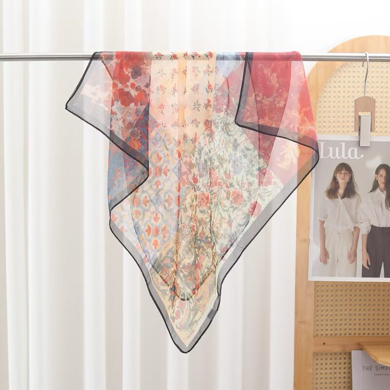 2025 new imitation silk Xili yarn 70*70 square lightweight breathable fashion silk scarf Joker neck small scarf