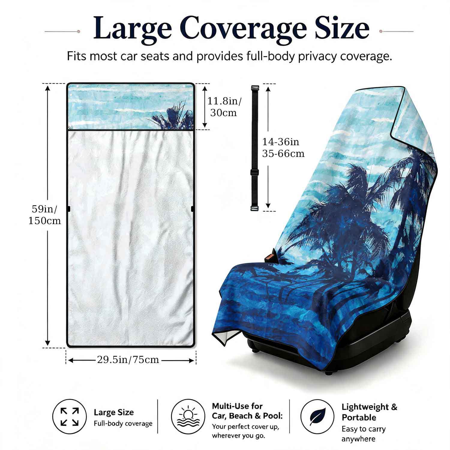 Printed bath towel and car seat cover 2-in-1, ultra-fine fiber outdoor beach and car dual-use universal seat cushion