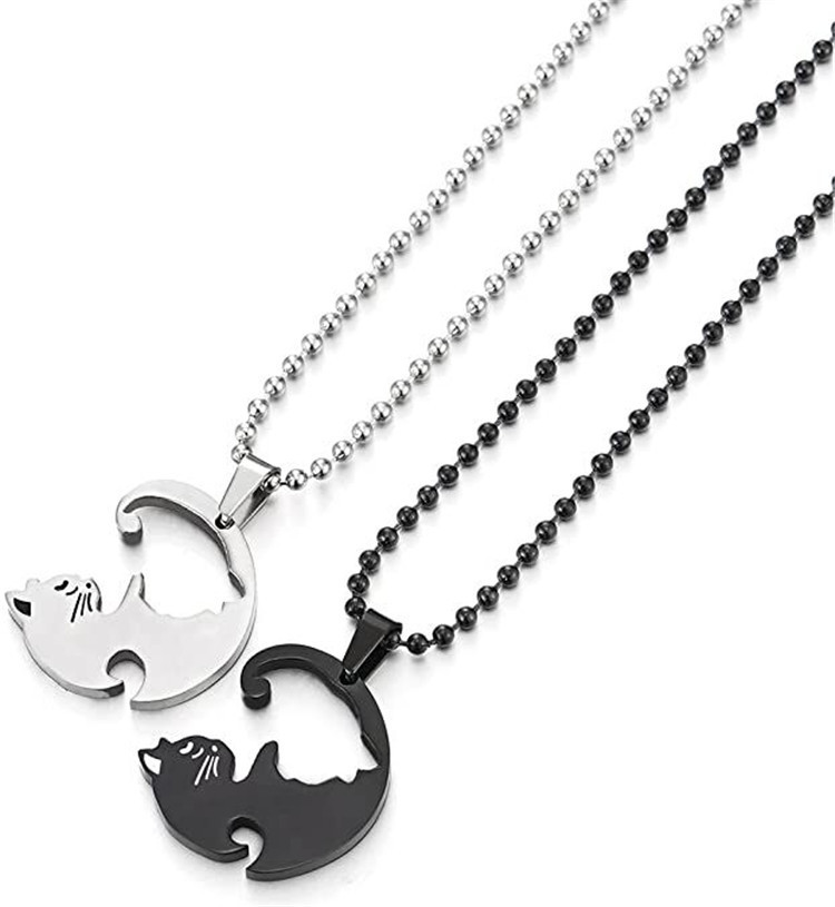 Fashion Cat Titanium Steel Polishing Plating Couple Pendant Necklace display picture 4