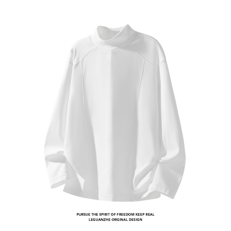 Gray Thermal Base Layer Shirt For Men Spring Spliced Deconstructed Half Turtleneck Sweatshirt Inner Wear American Style_voghion.com