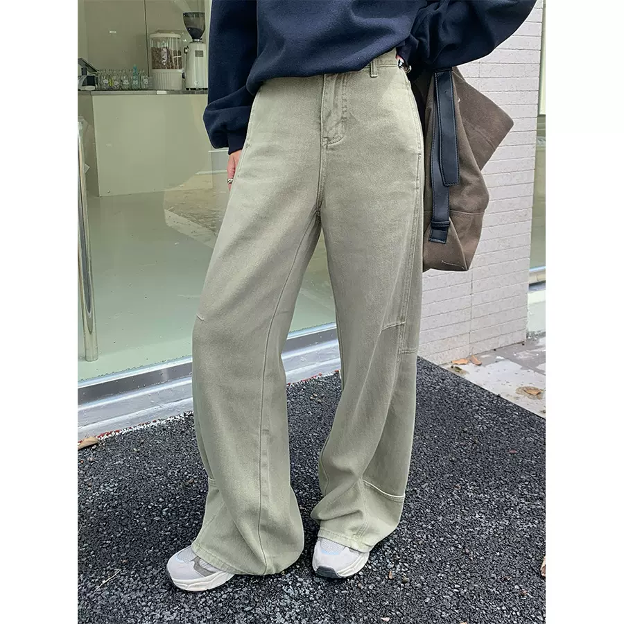 黄峥美式甜酷重工弯刀休闲裤女秋季高腰阔腿工装长裤530077