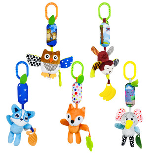 Baby Wind Chime Teether Bed Hanging Rattle Toy Cartoon Teether Pendant Zipper Bag Packaging