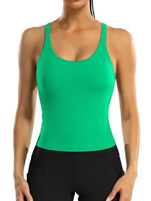 Women Ribbed Padded Tank Tops Workout with Built in Bra|ms